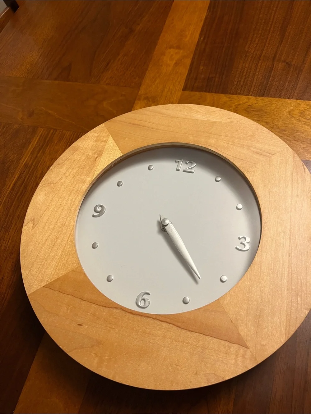 Wooden Round Wall Clock in Light Maple - from Crate&Barrel , working condition